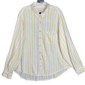 Universal Thread Linen Blend Button Down Shirt‎ XXL Long Sleeve Yellow White